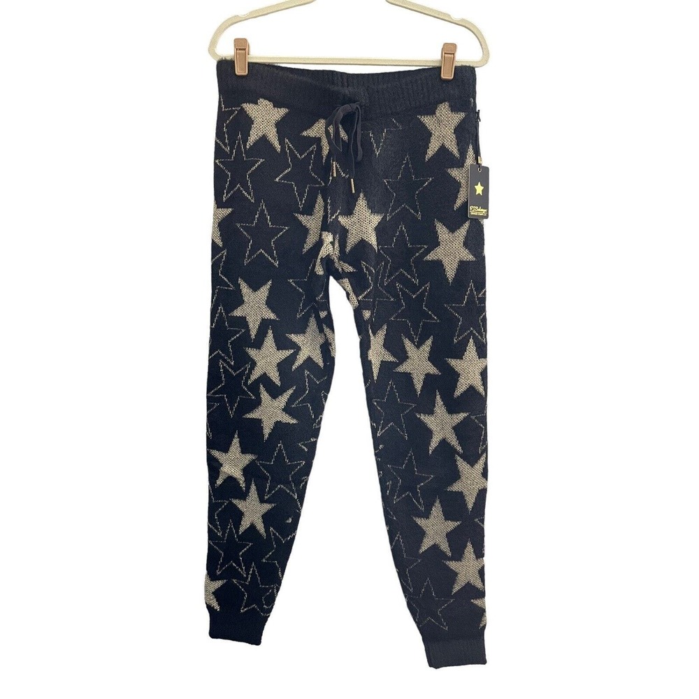 NWT PJ SALVAGE Medium Shining Star Black Metallic Gold Luxe Sweater Pants #PQ3